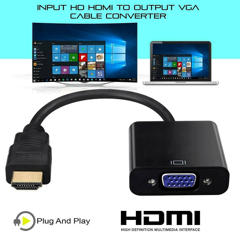 HDMI Male to VGA Female Video Cable Converter Adapter PC Monitor 4K 3 ...